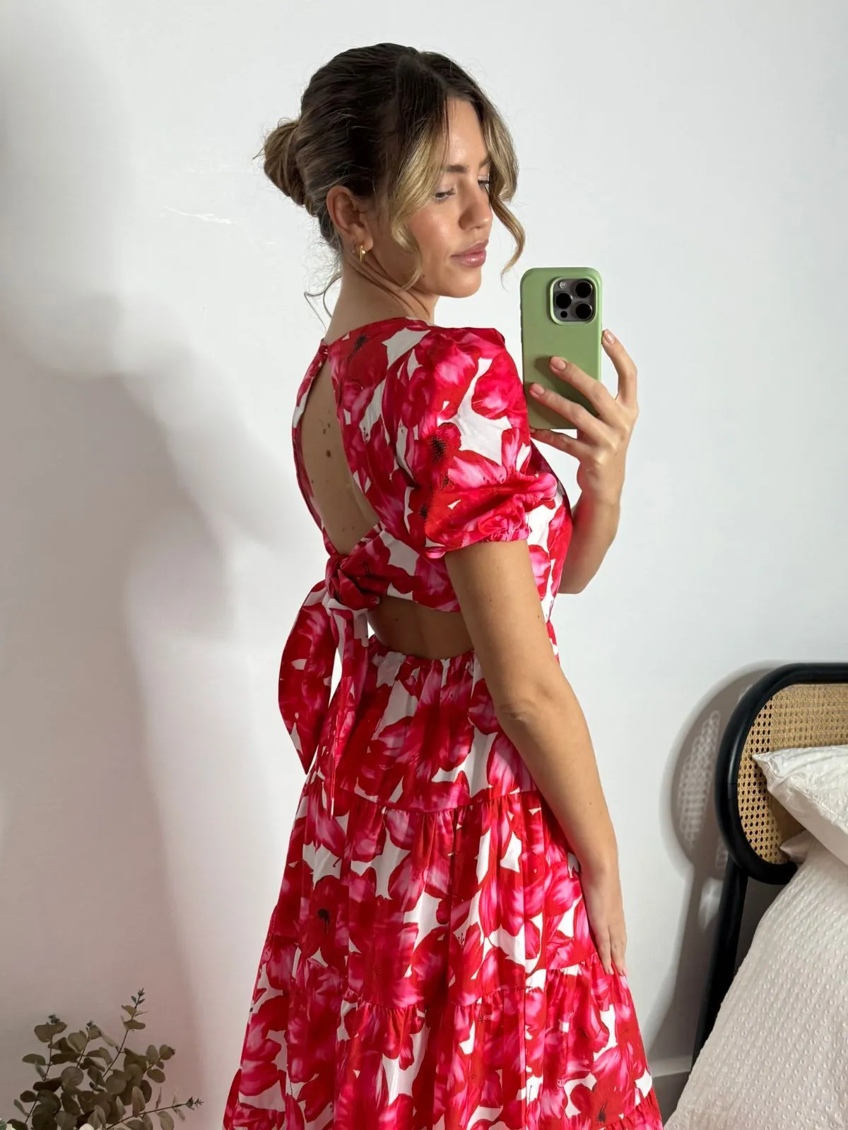 Halter neck Zoe Tiered Cutout Maxi Dress / Red & White