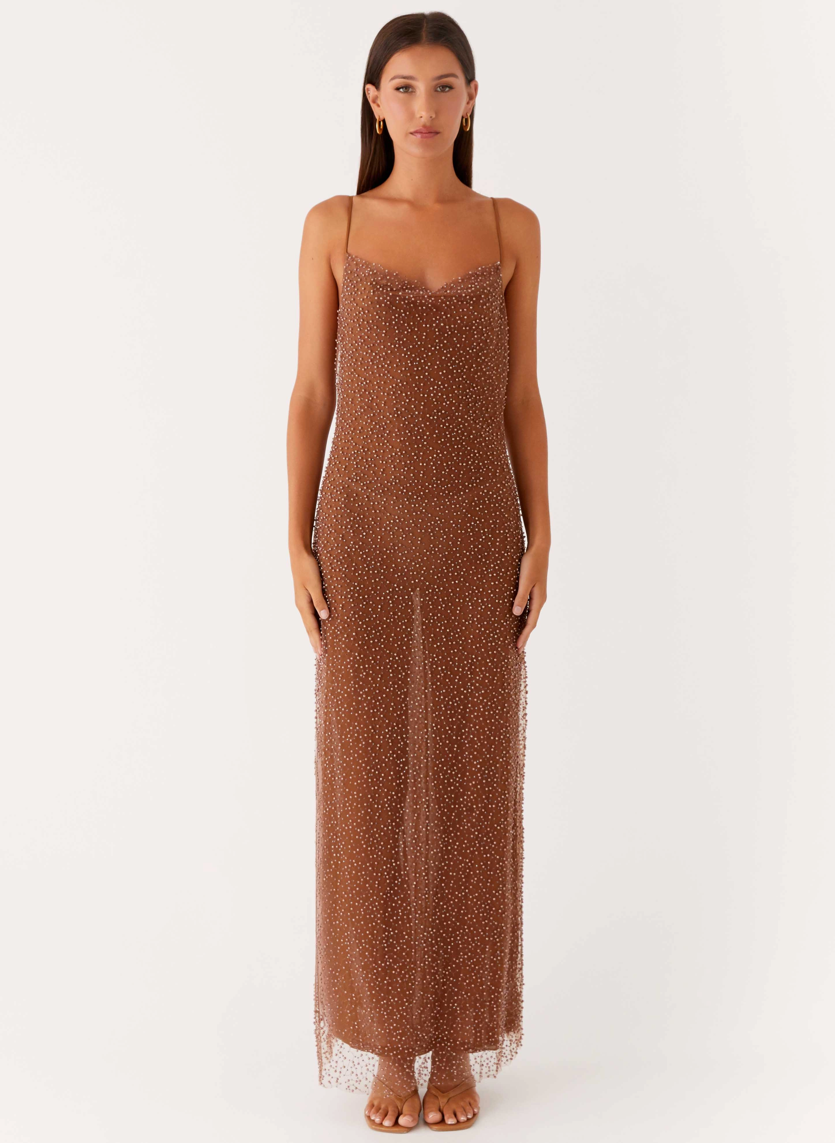 Light Fabrication Smart Tones Zuella Beaded Maxi Dress - Chocolate